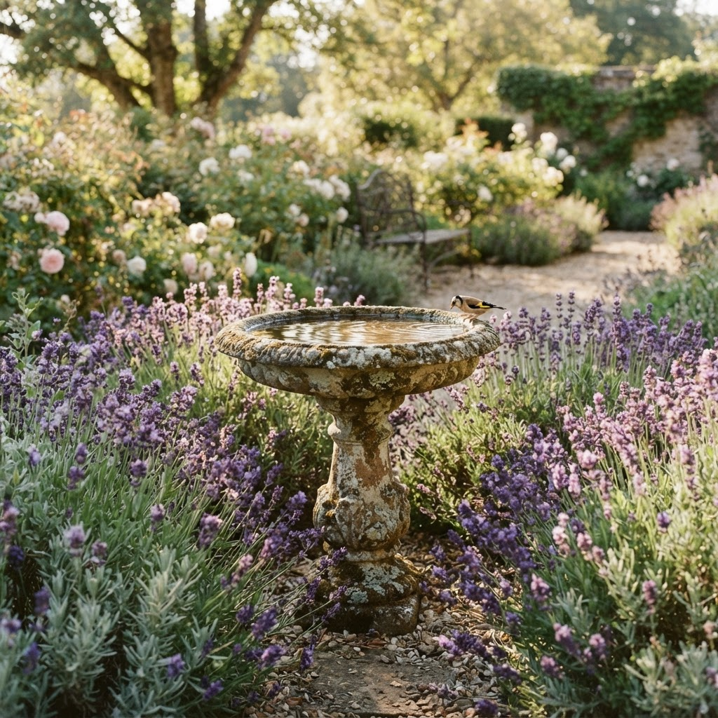 Lavender Birdbath